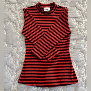 Vixen by Micheline Pitt- Bad Girl 3/4 Sleeve Top in Orange and Black Stripes